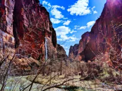 Waterfall and Virgin River flowing through Zion National Park Utah 4