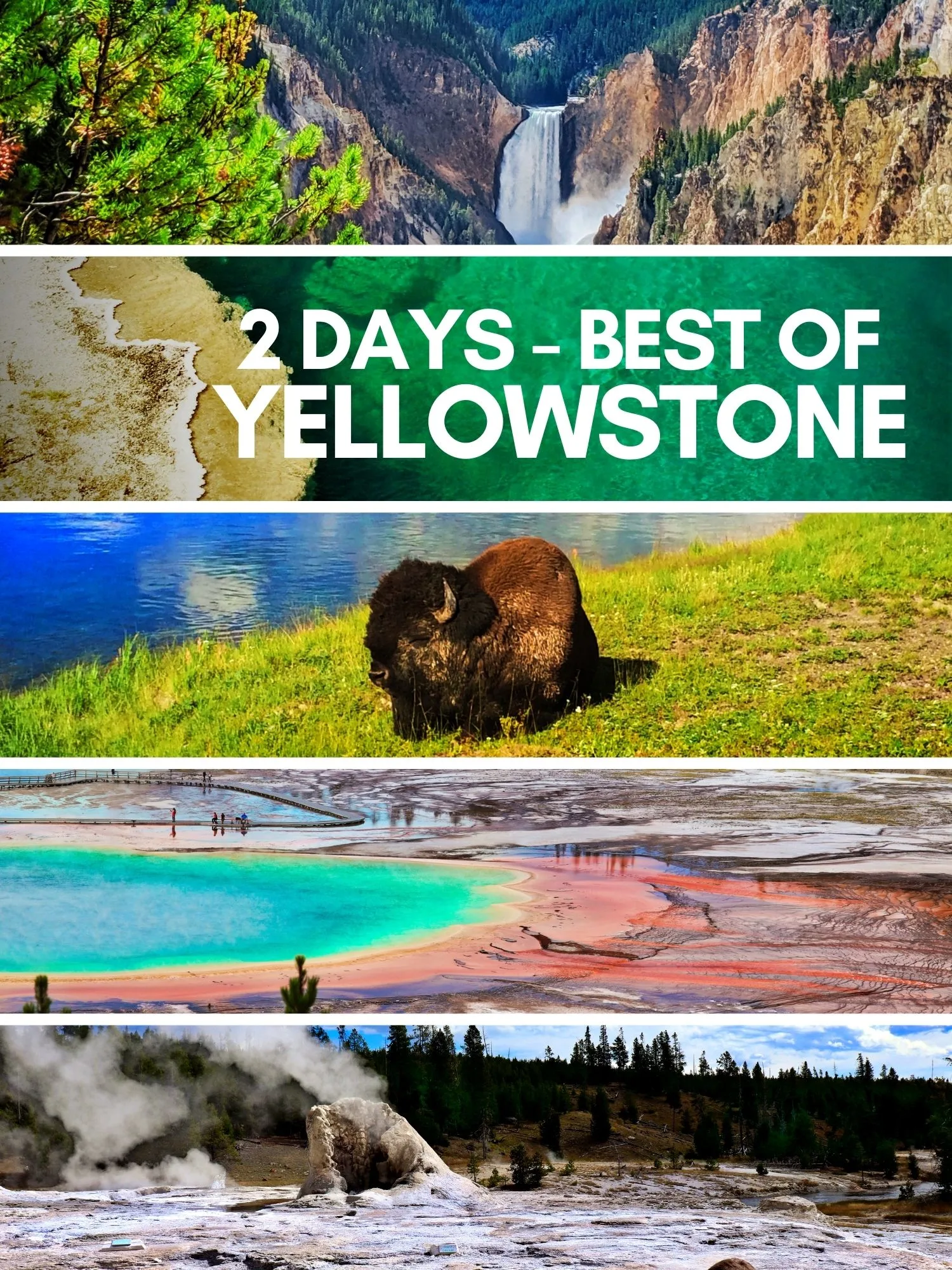 Our 2 Day Best of Yellowstone National Park itinerary: from the Grand Canyon of Yellowstone, Norris Geysers, Old Faithful and Yellowstone Lake, each itinerary route is its own day in the park and covers the best sights and tips for enjoying driving through Yellowstone National Park.