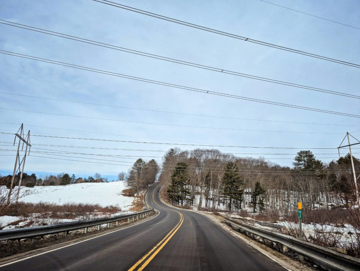 Winding Road in Snow outside of Freeport Maine 1