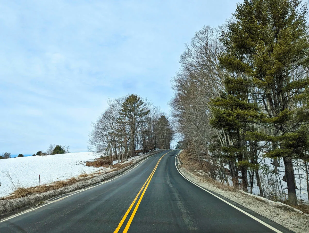 Winding Road in Snow outside of Freeport Maine 2