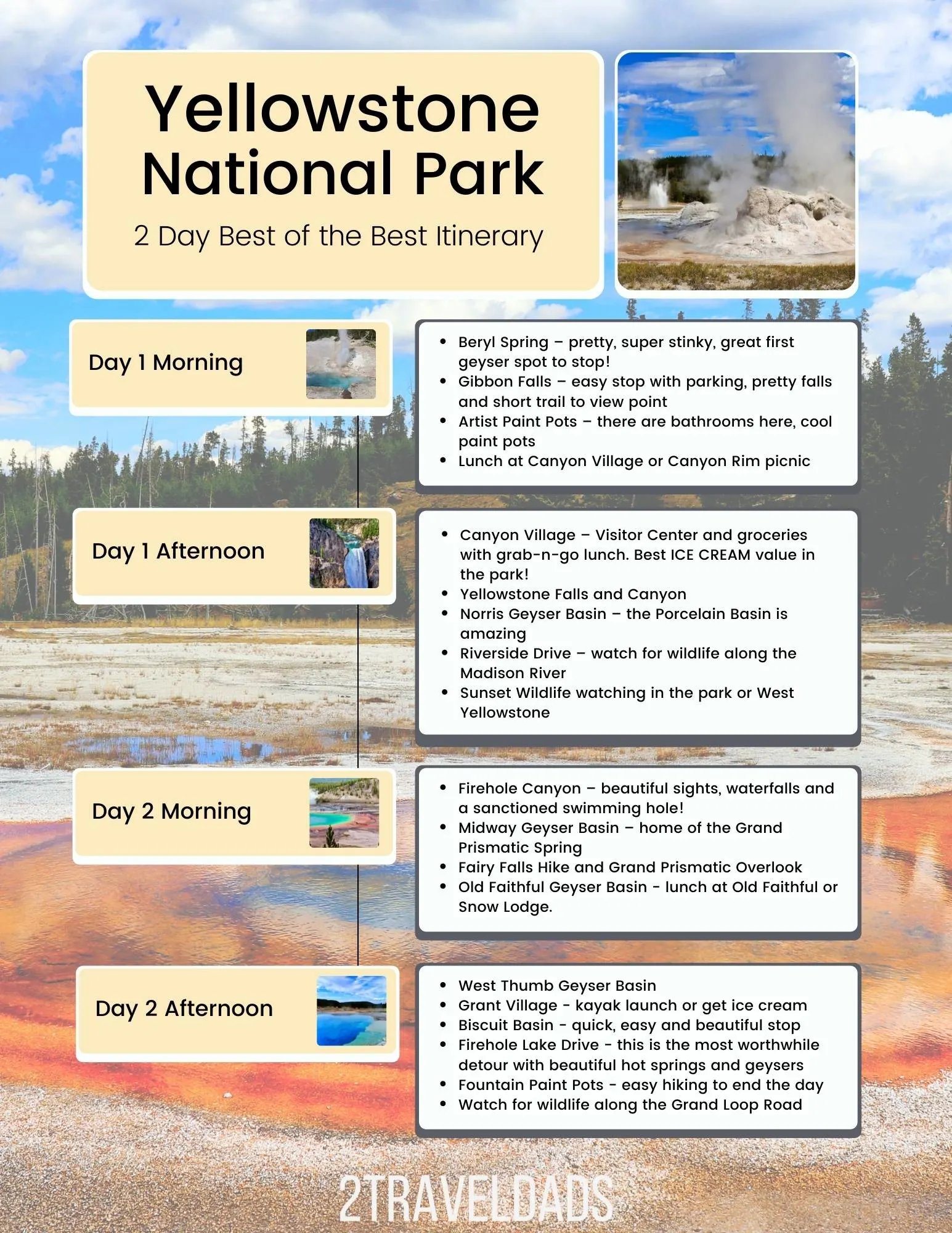 2 Day Yellowstone National Park Itinerary, the best of the best geysers and epic sights you can't miss.