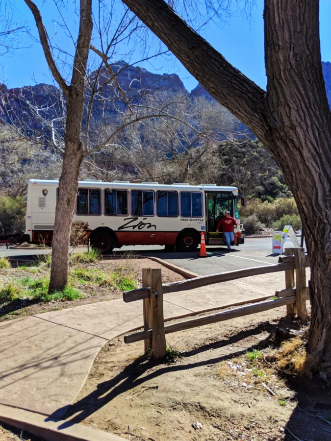 Zion National Park Shuttle at Visitor Center parking area 1